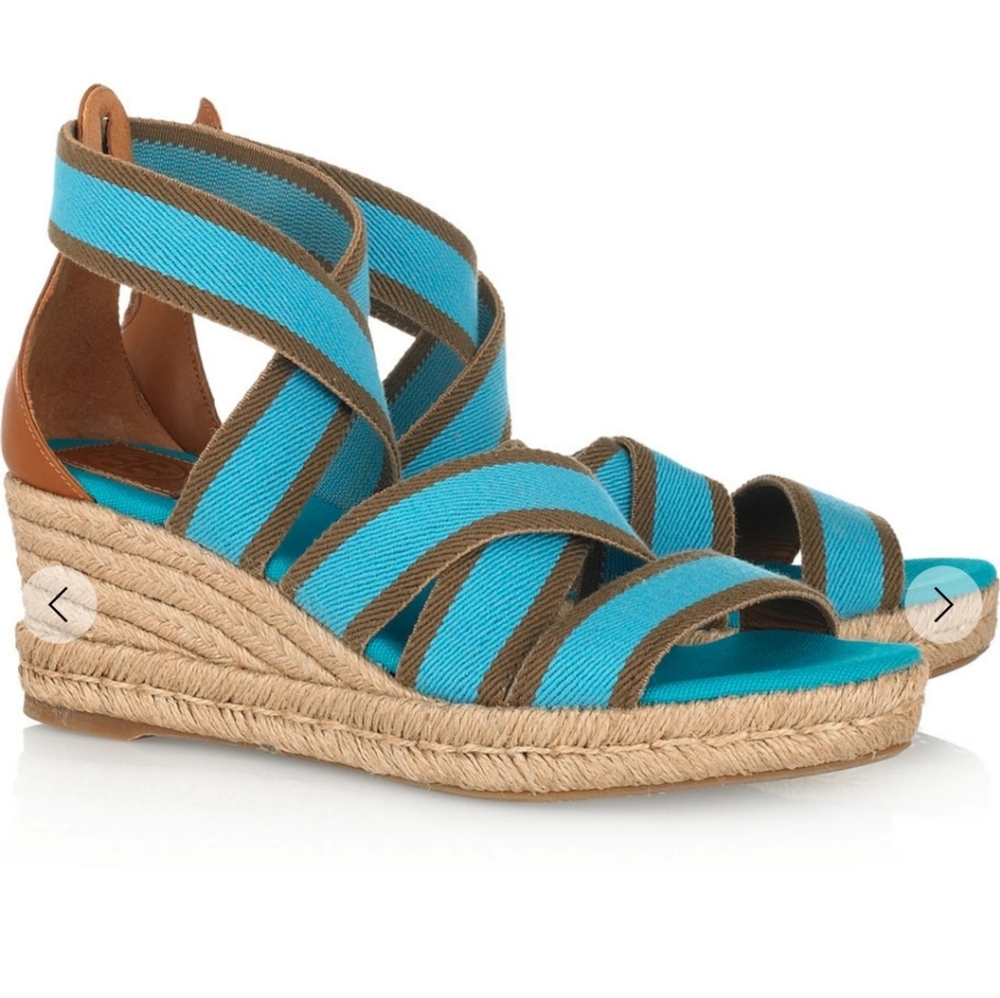 Tory Burch Canvas and Leather Espadrille Wedges